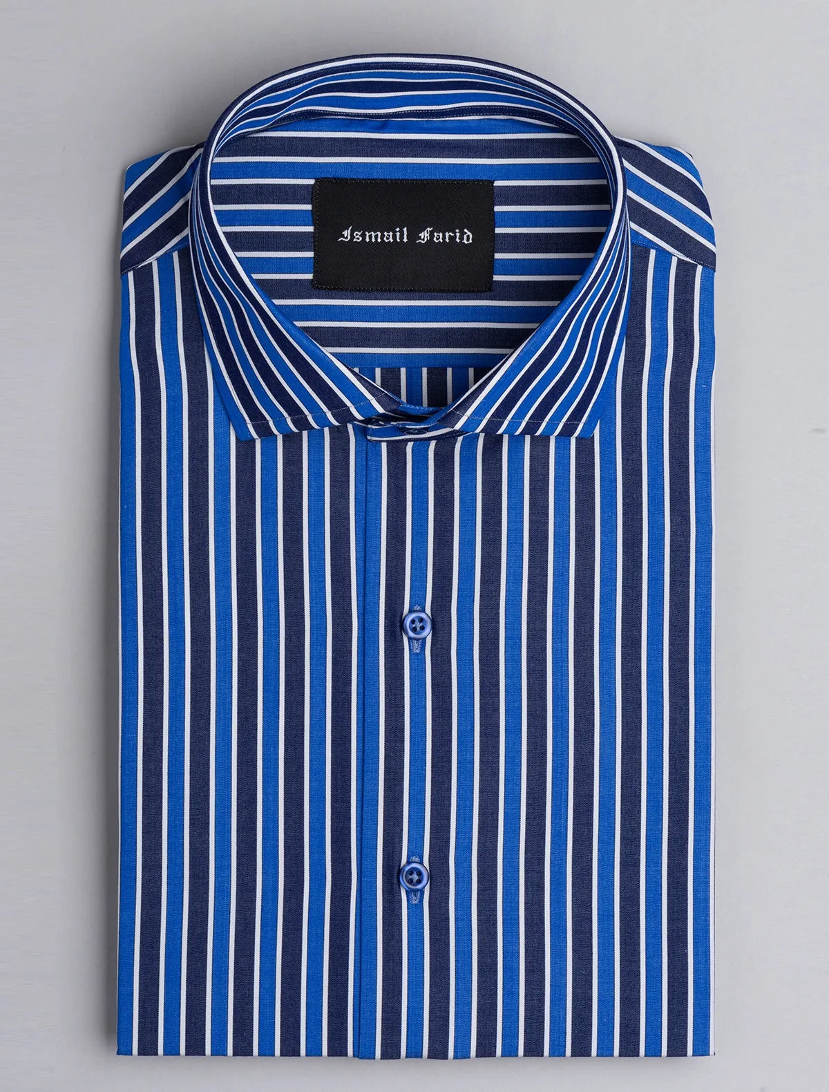 BLUE MULTI STRIPED – CUT COLLAR SHIRT