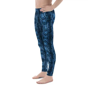 Blue Snake Print Men's Tights, Snake Skin Python Style Meggings Tights For Men - Made in USA/EU