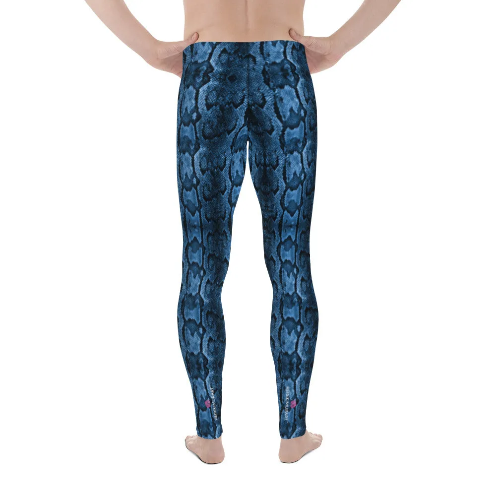 Blue Snake Print Men's Tights, Snake Skin Python Style Meggings Tights For Men - Made in USA/EU