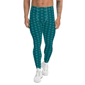 Blue Stars Men's Leggings, Stars Pattern Running Compression Tights For Men - Made in USA/EU/MX