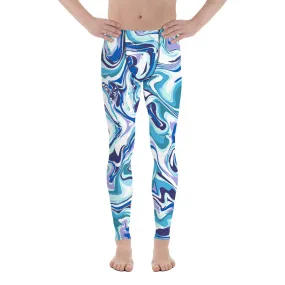 Blue Swirl Men's Leggings, Abstract Meggings Run Compression Tights-Made in USA/EU