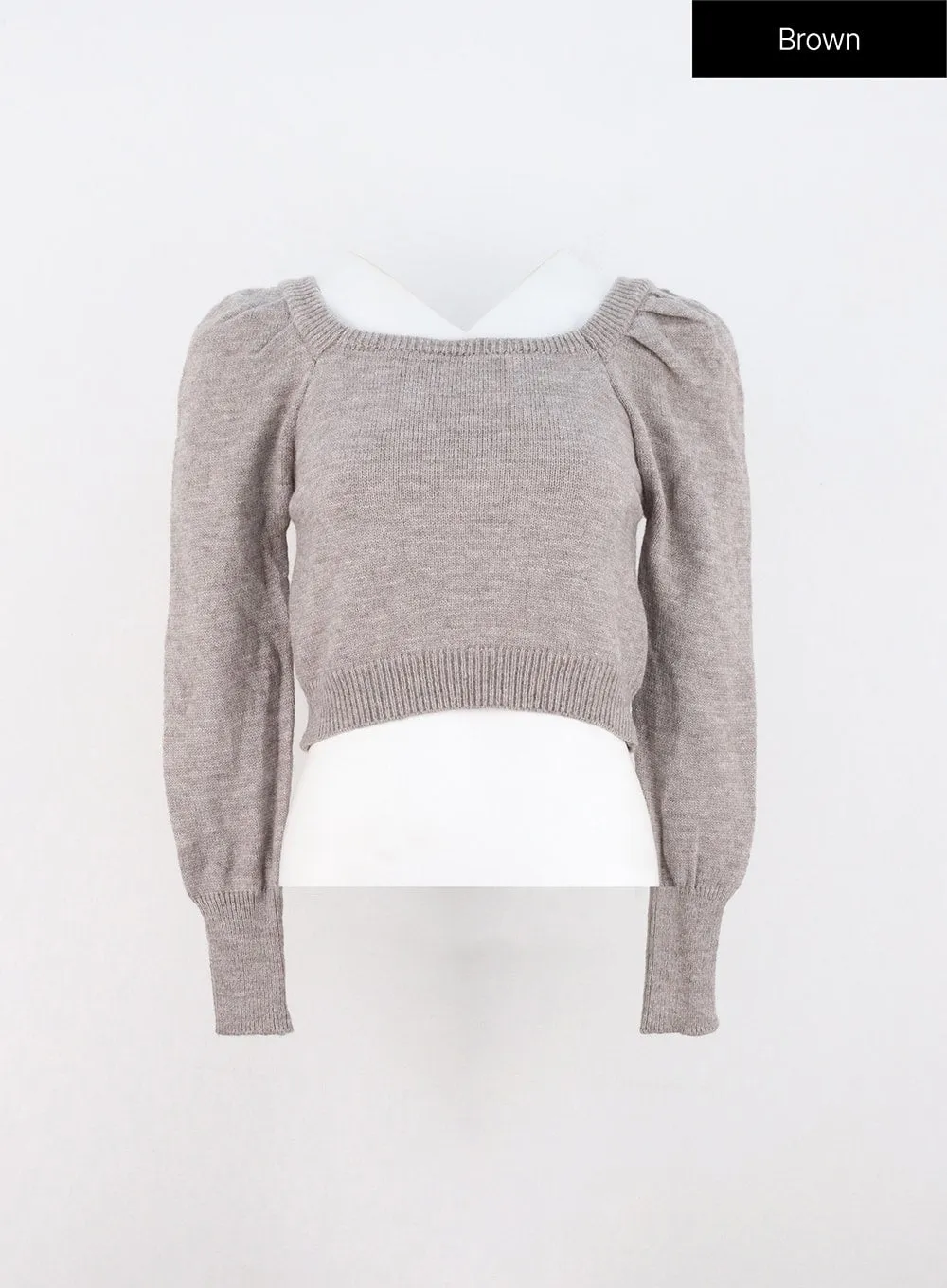 Boat Neck Puff Sleeve Crop Sweater ON306