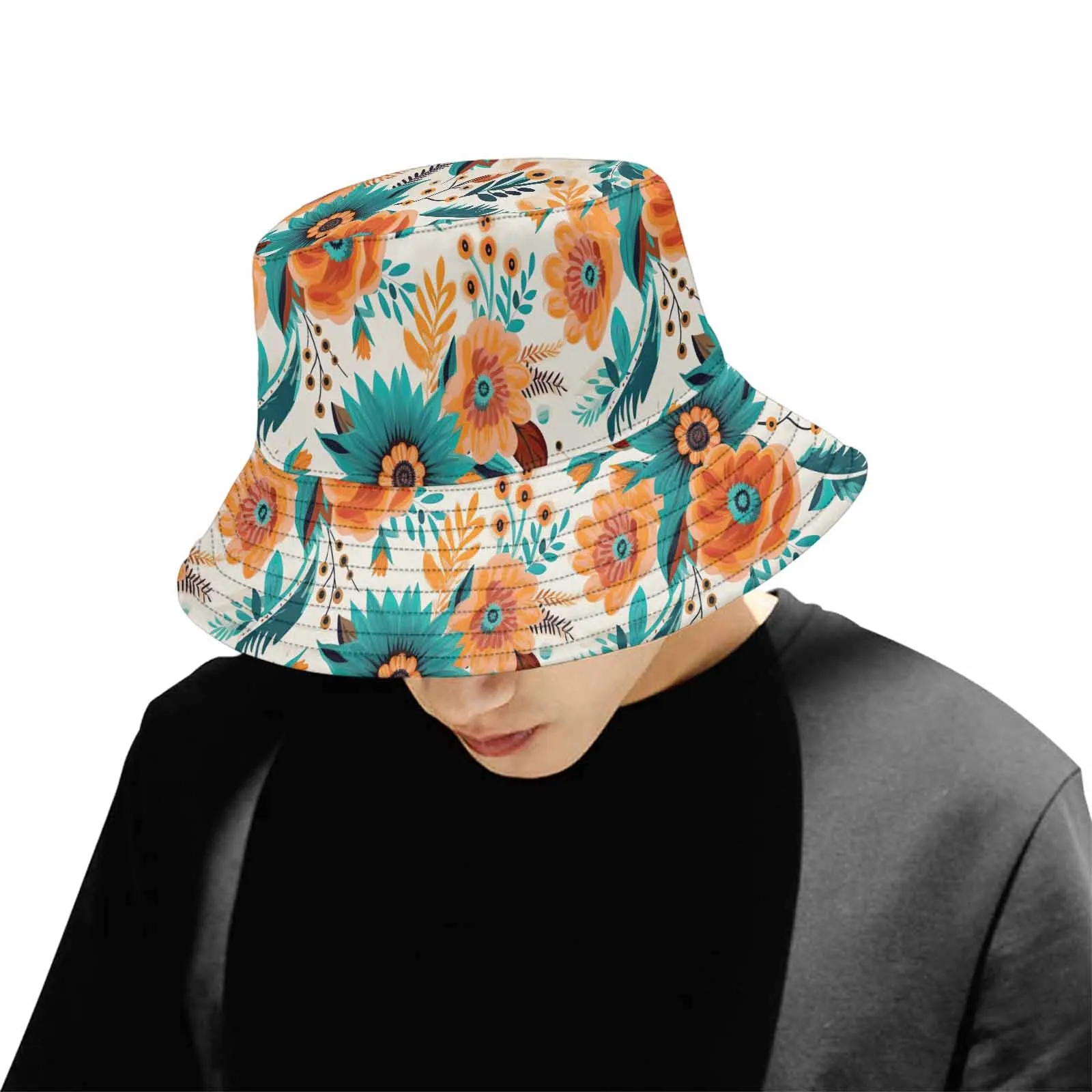 Boho Retro Floral  Unisex Summer Single-Layer Bucket Hat