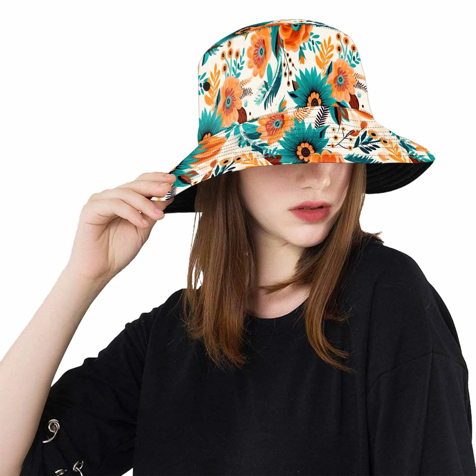 Boho Retro Floral  Unisex Summer Single-Layer Bucket Hat