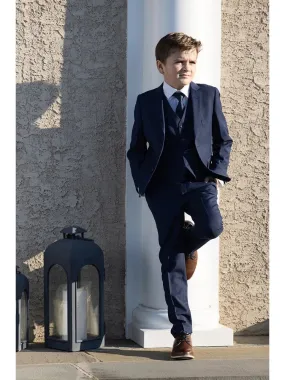 Boys Sapphire Blue 5-Piece Wool Blend Suit