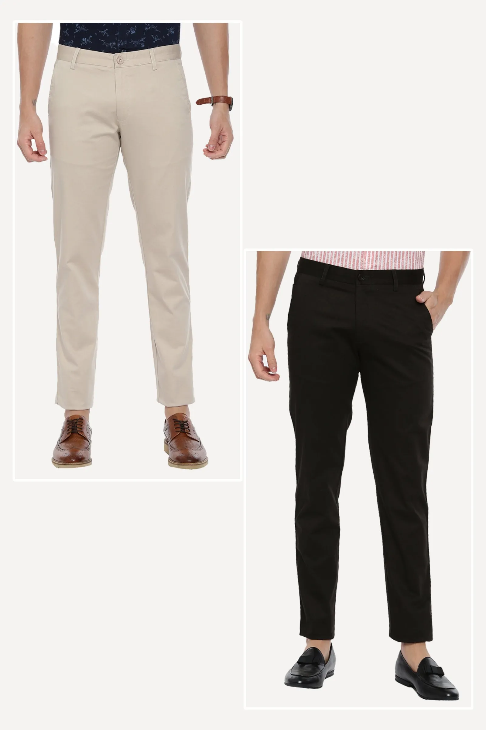 Bronx Chinos - Light Beige and Black Pack of 2 Trousers For Men | Ariser