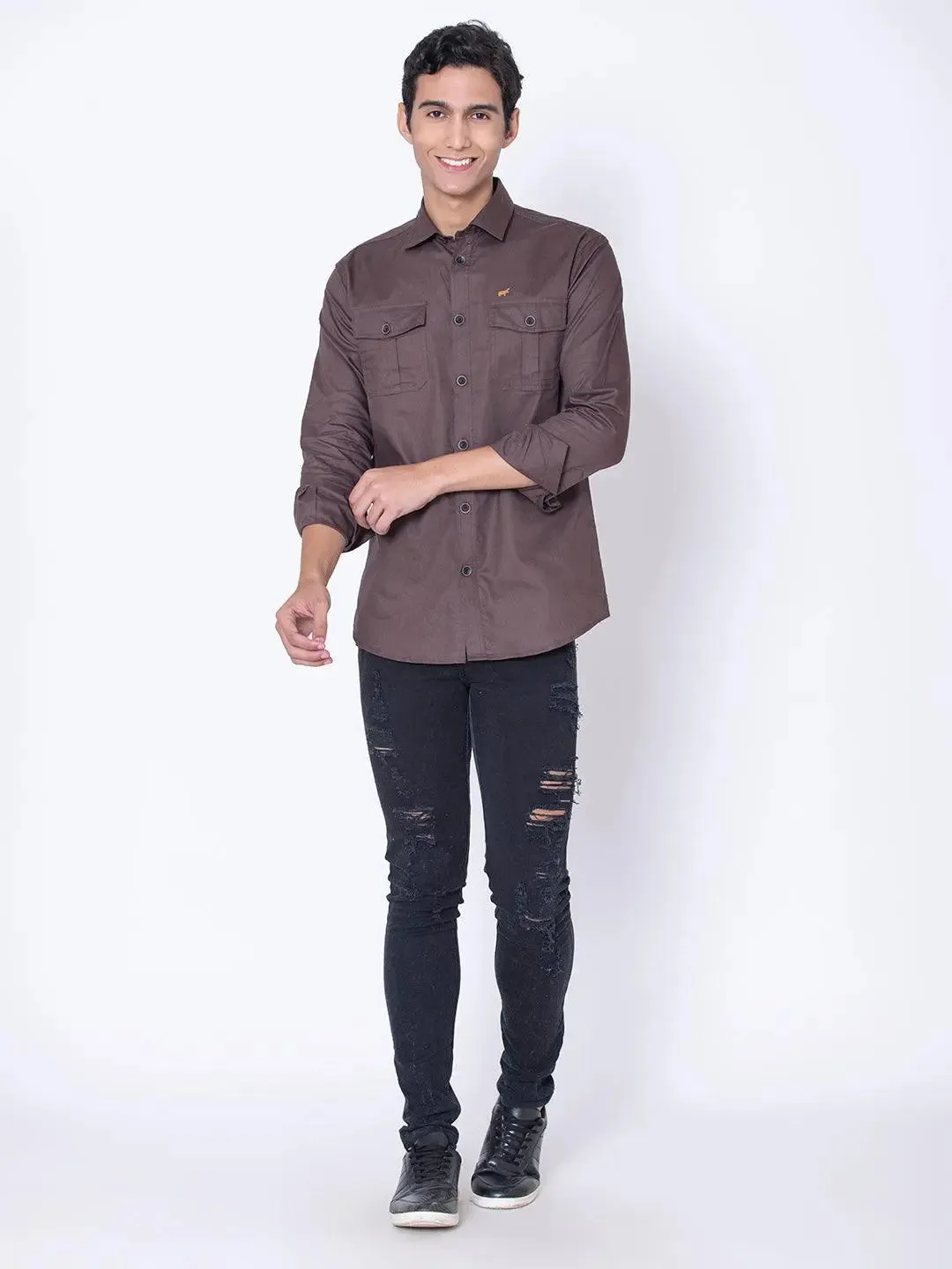 Brown Double Pocket Casual Shirt