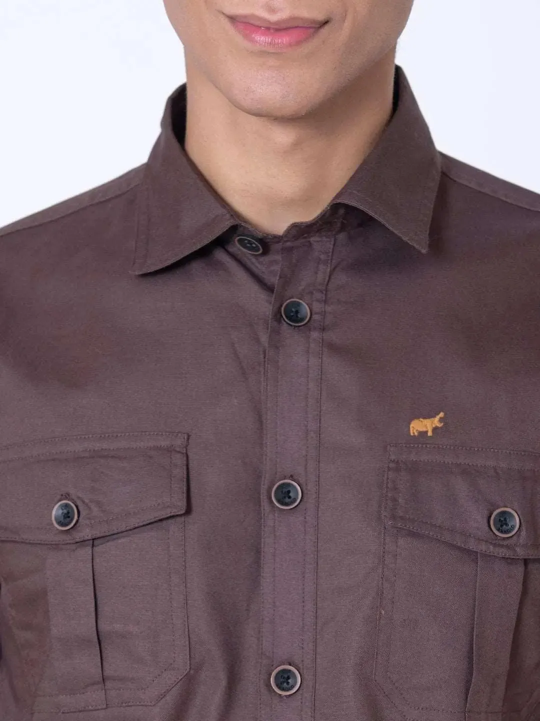 Brown Double Pocket Casual Shirt