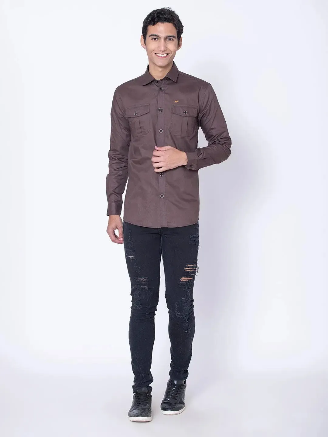 Brown Double Pocket Casual Shirt