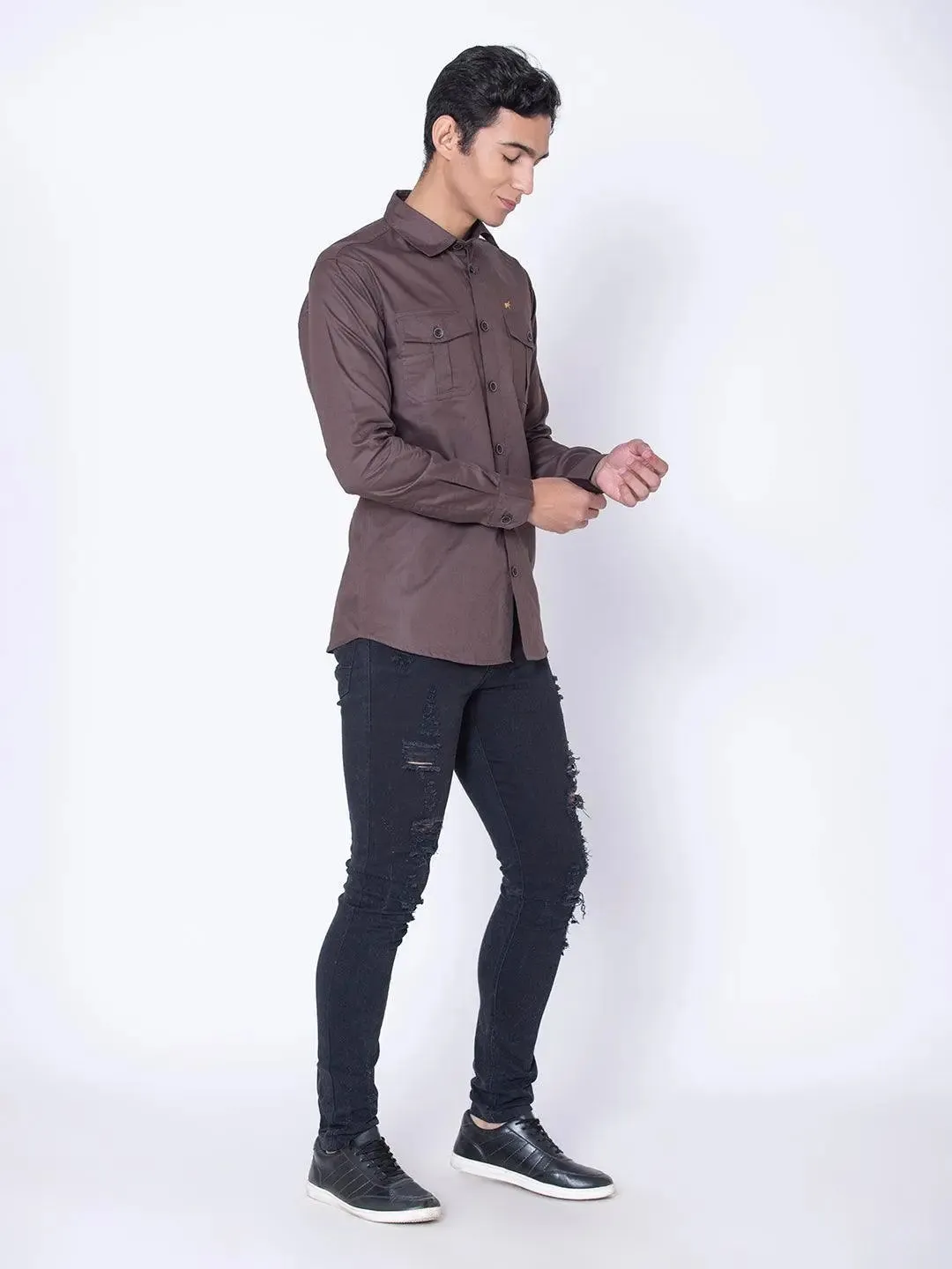 Brown Double Pocket Casual Shirt