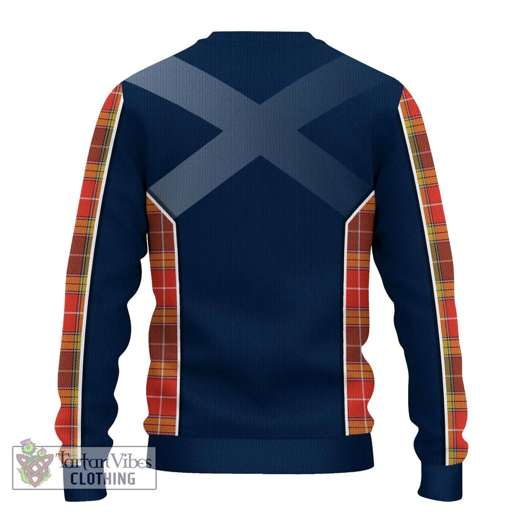 Buchanan Old Set Weathered Tartan Ugly Sweater with Family Crest and Lion Rampant Vibes Sport Style