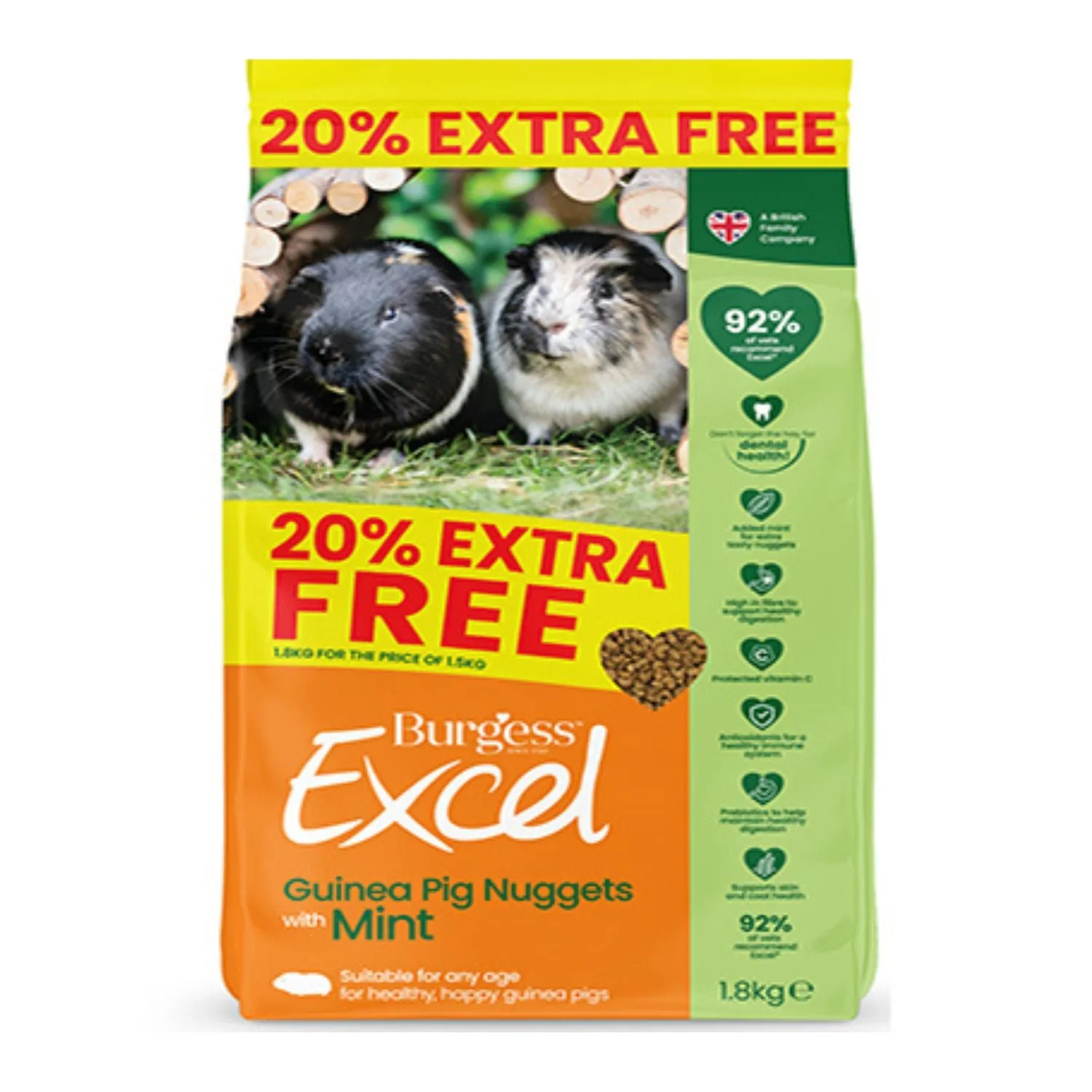 Burgess Excel Guinea Pig Nuggets with Mint 1.5kg   20% Extra Free