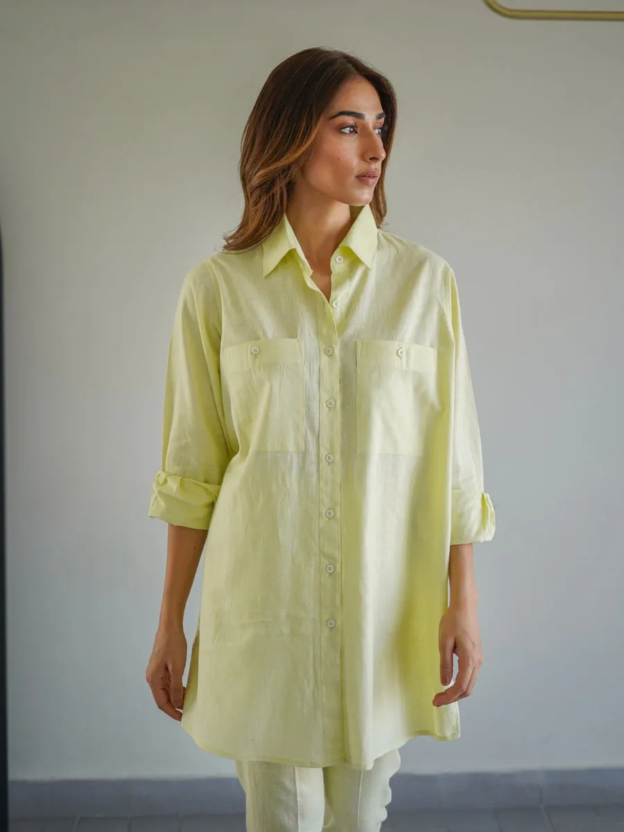 Butter Yellow Collared Linen Set