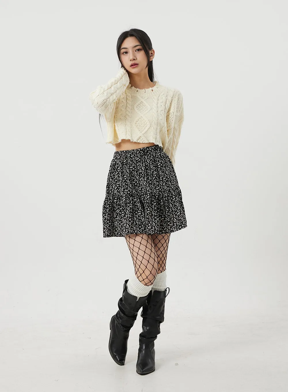 Cable Knit Ripped Cropped Sweater BJ320