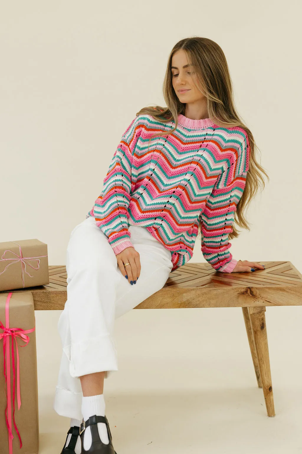 Candy Cane Lane Sweater-Pink Multi