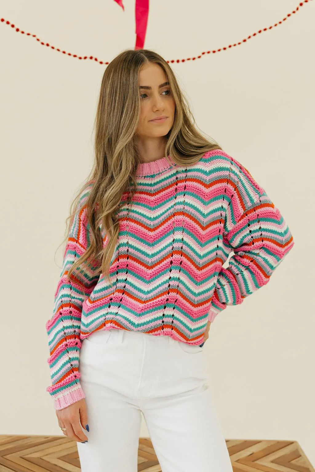 Candy Cane Lane Sweater-Pink Multi