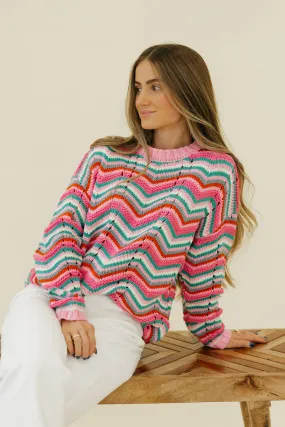 Candy Cane Lane Sweater-Pink Multi