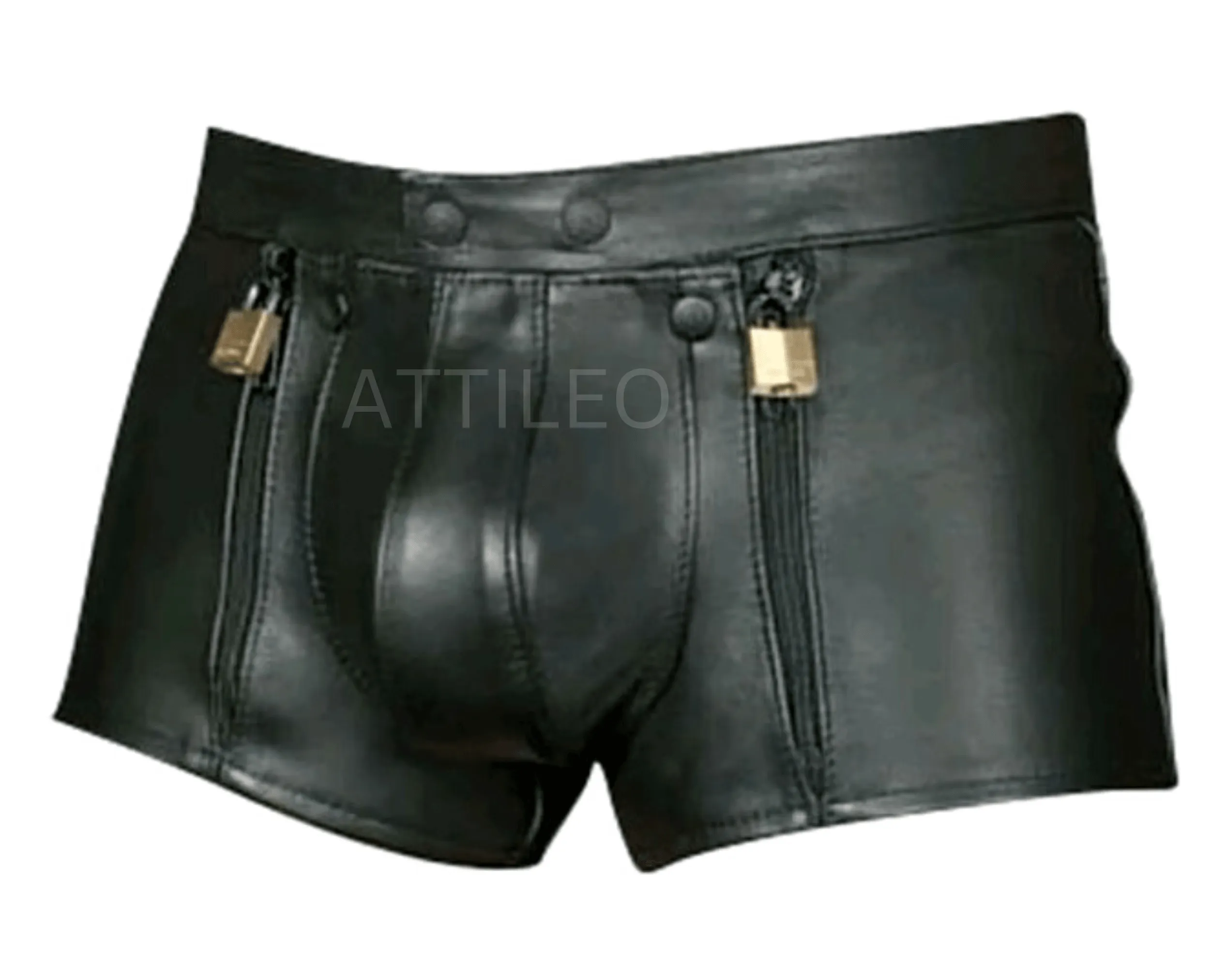 Chastity Lockable Double Zips Leather Bondage Shorts with Detachable Front Pouch