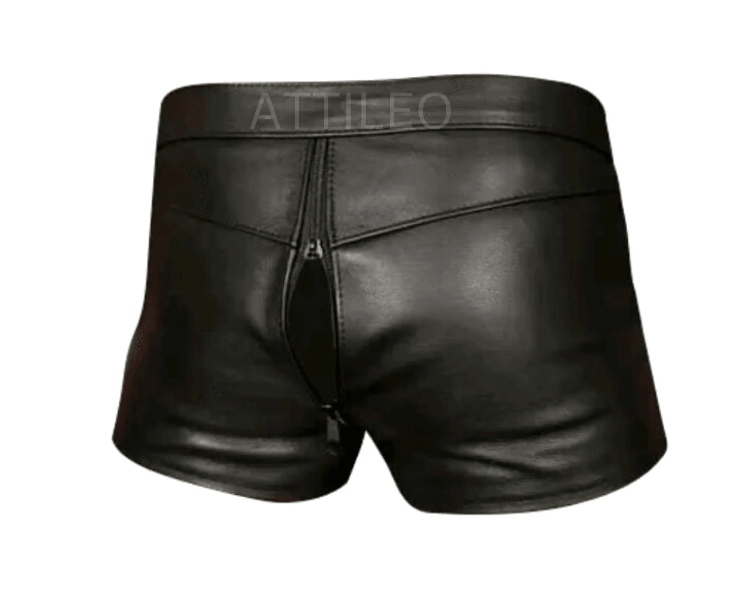 Chastity Lockable Double Zips Leather Bondage Shorts with Detachable Front Pouch