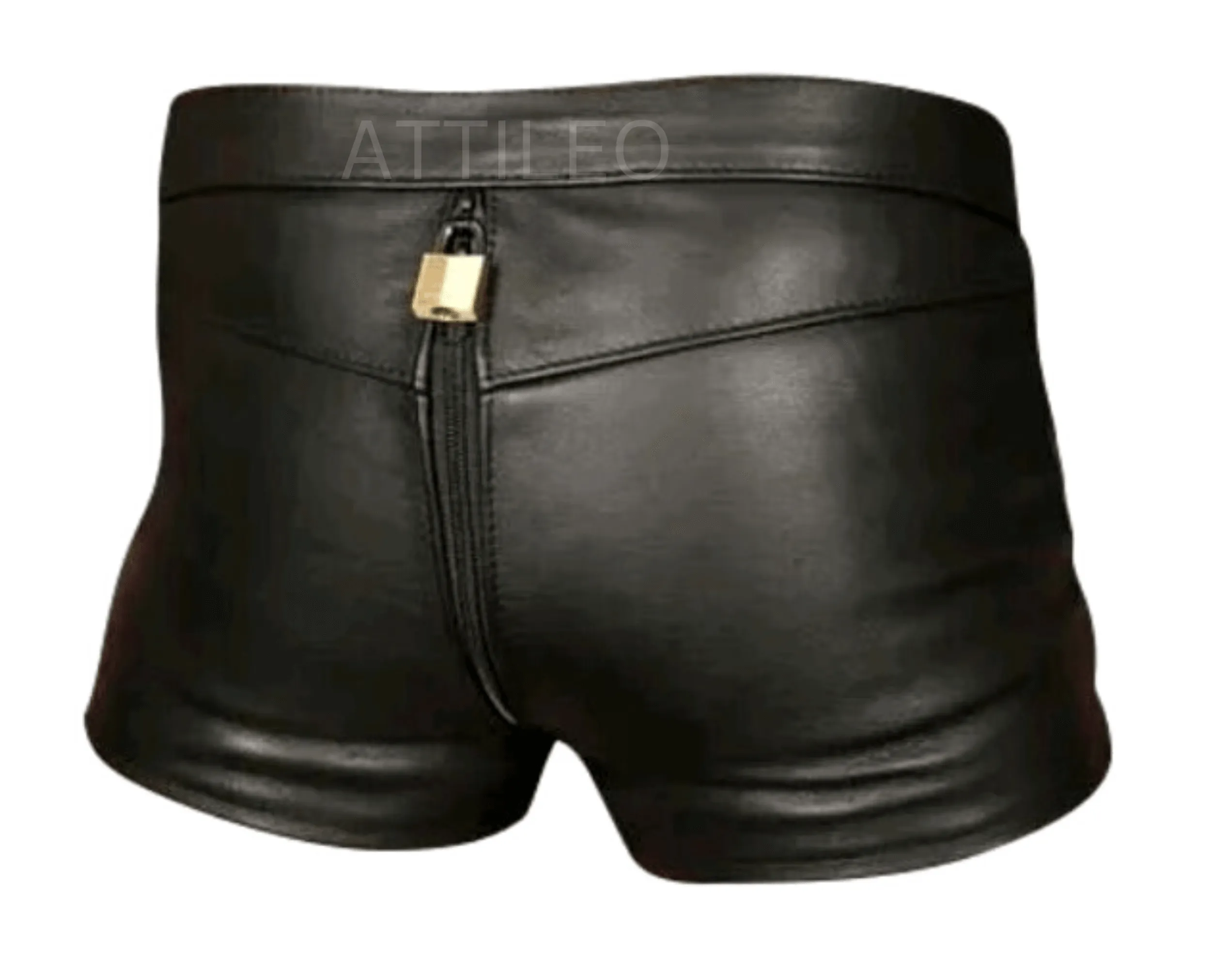 Chastity Lockable Double Zips Leather Bondage Shorts with Detachable Front Pouch