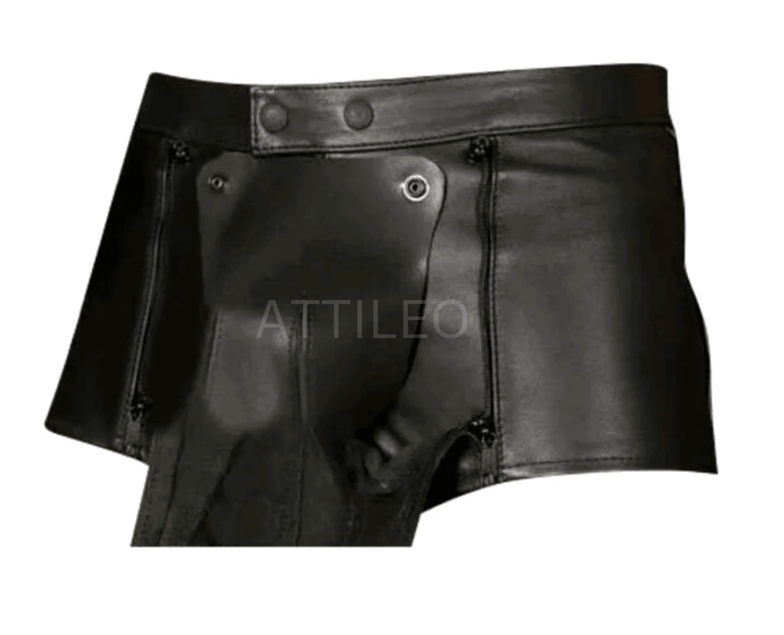 Chastity Lockable Double Zips Leather Bondage Shorts with Detachable Front Pouch