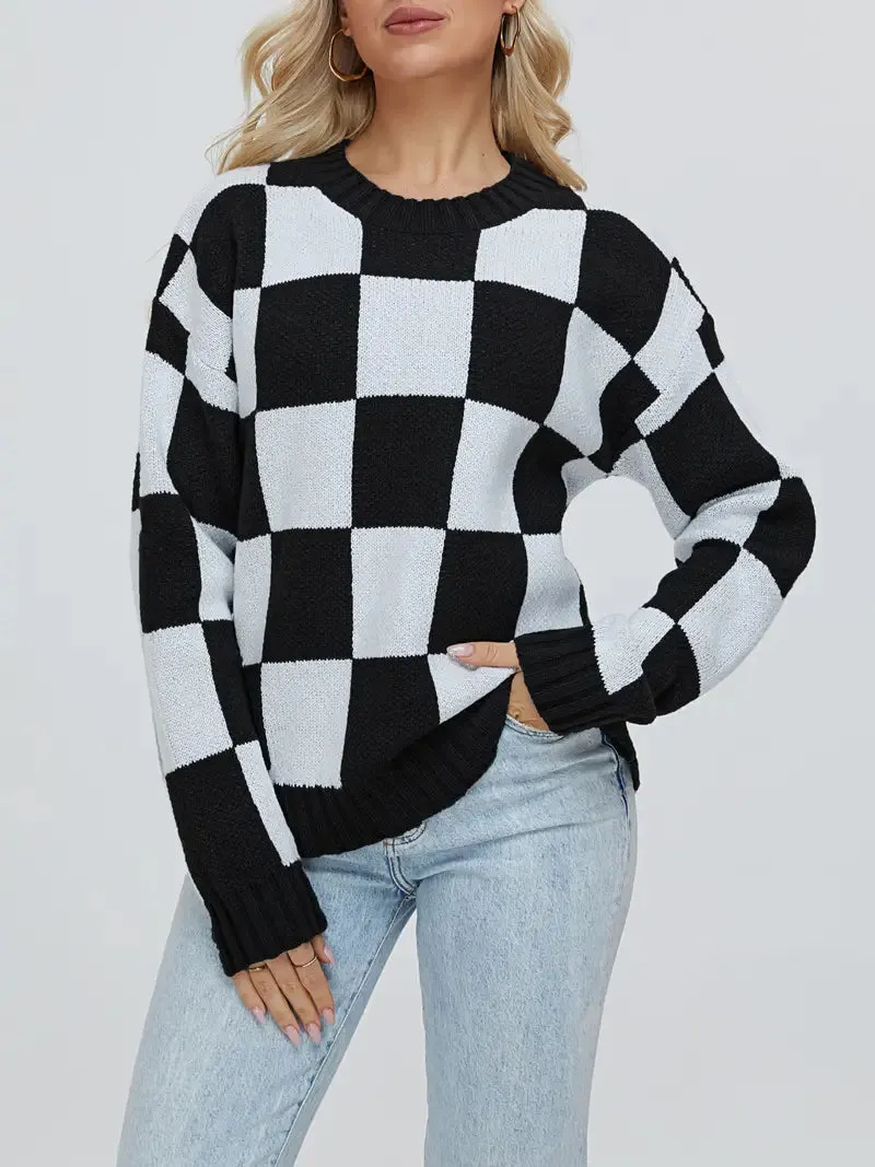 Check Plaid Crew Neck Sweater