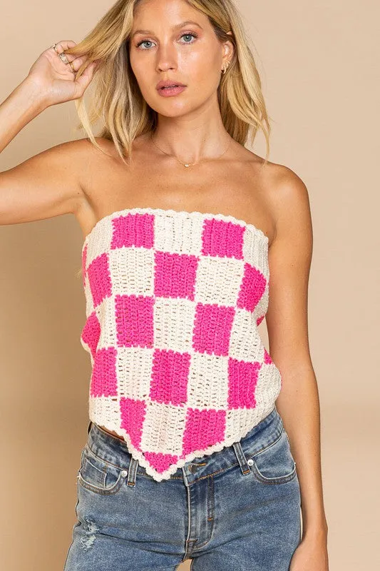 Checkerboard Pattern Tube Top Sweater - online exclusive