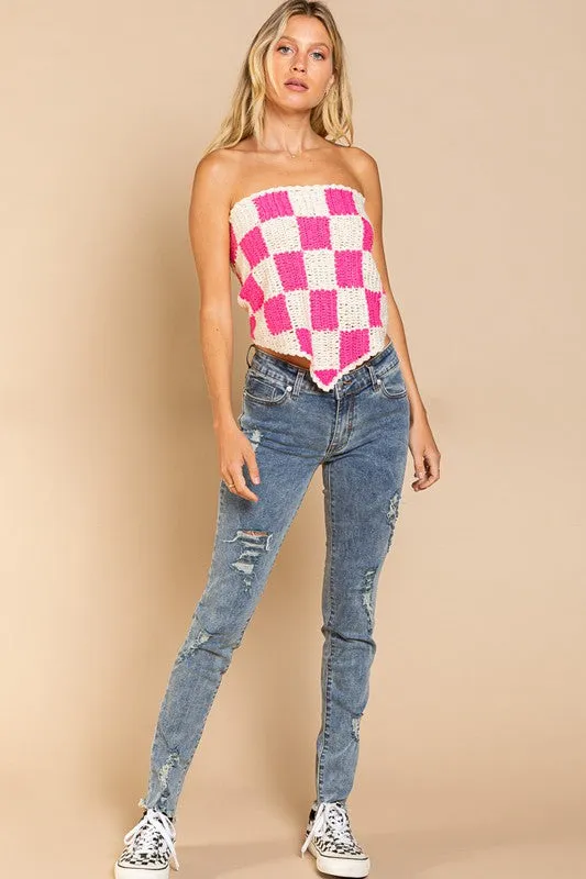 Checkerboard Pattern Tube Top Sweater - online exclusive