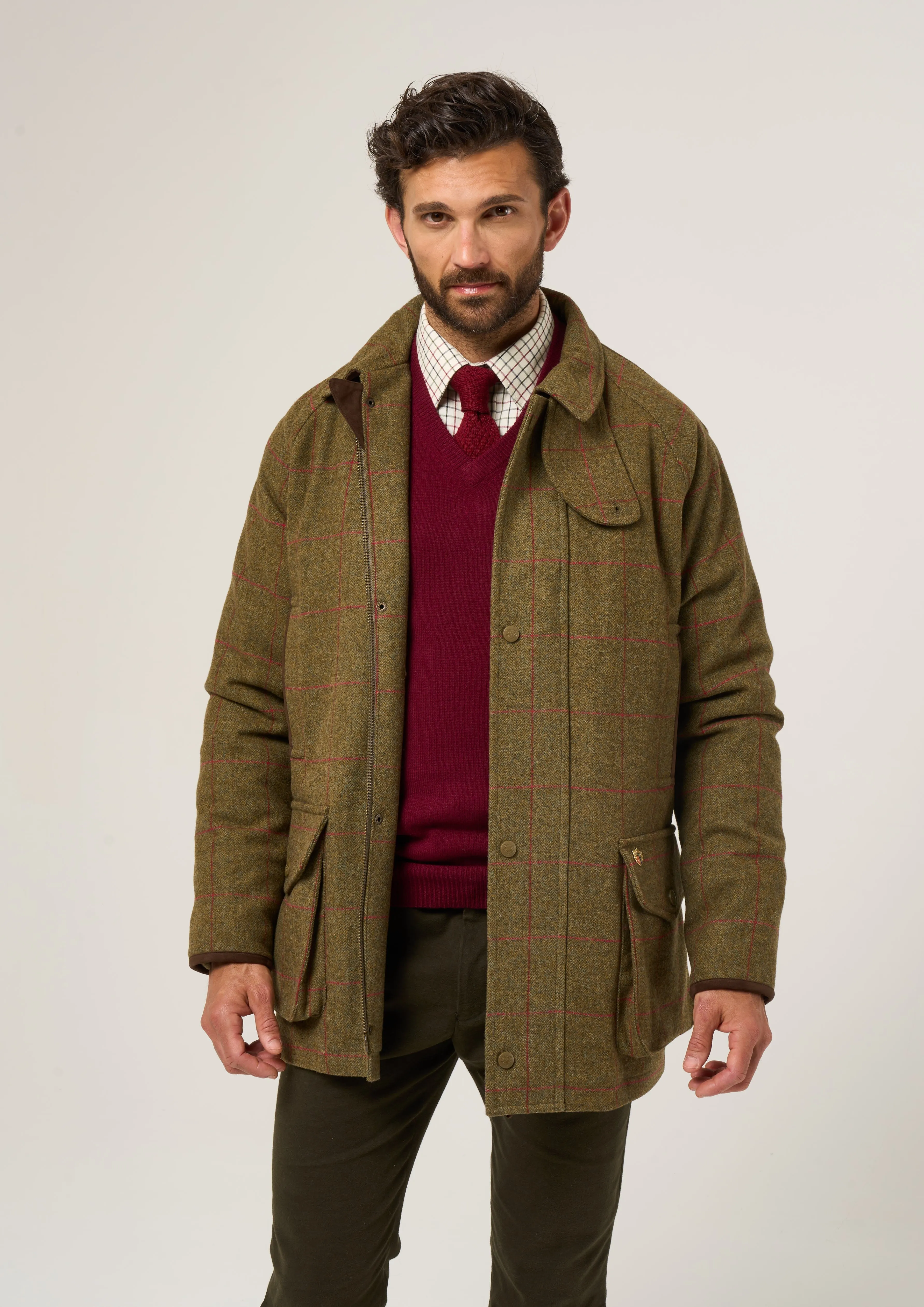 Combrook Men's Waterproof Tweed Coat In Sage - Regular Fit