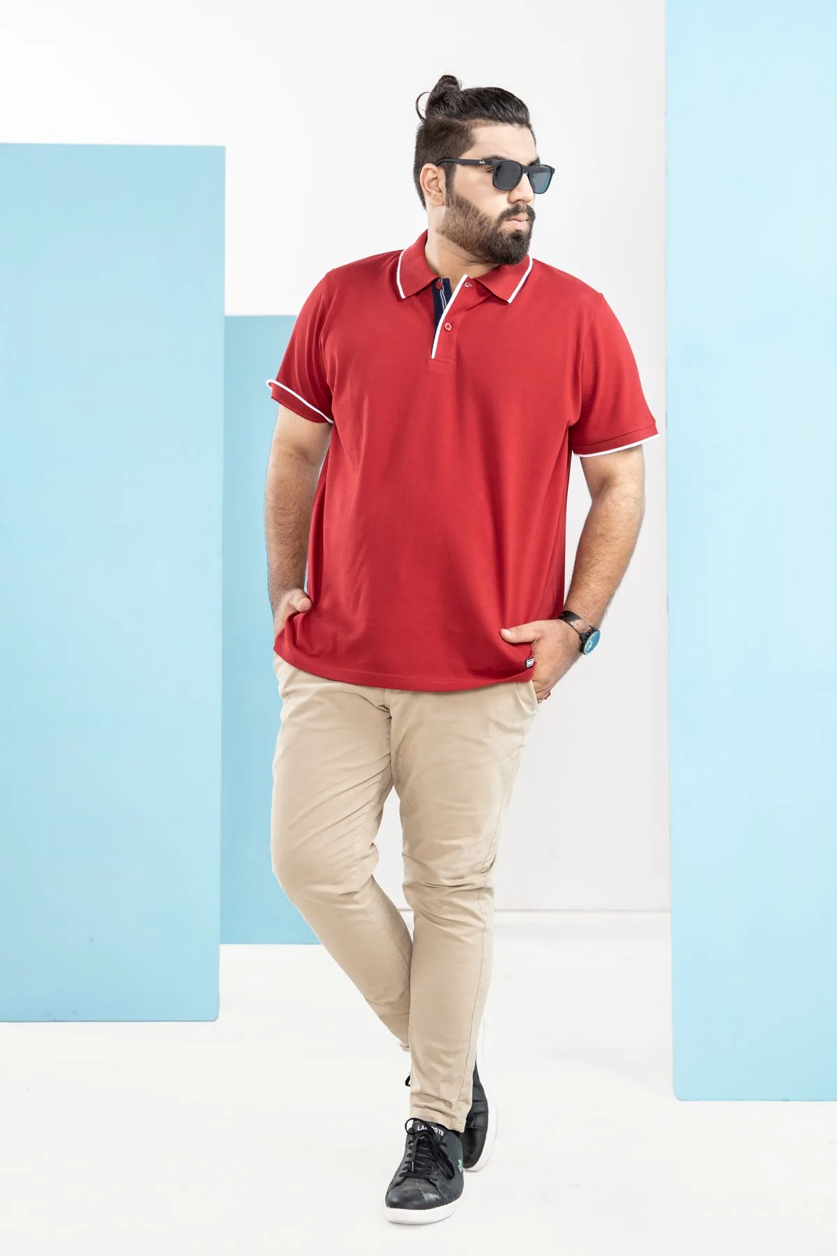 Contrast Placket Polo Red (Plus Size) - S21 - MP0017P