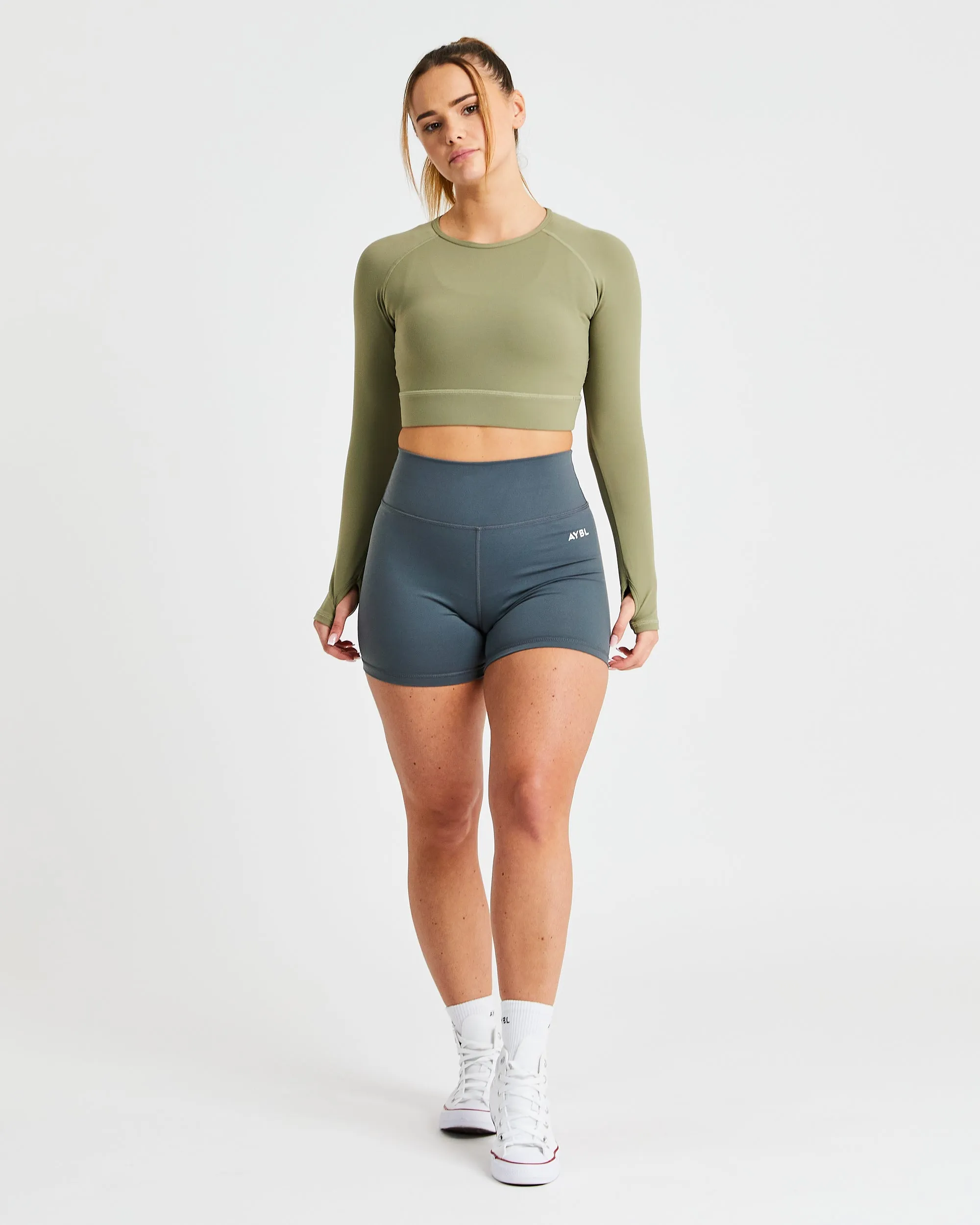 Core Long Sleeve Crop Top - Olive