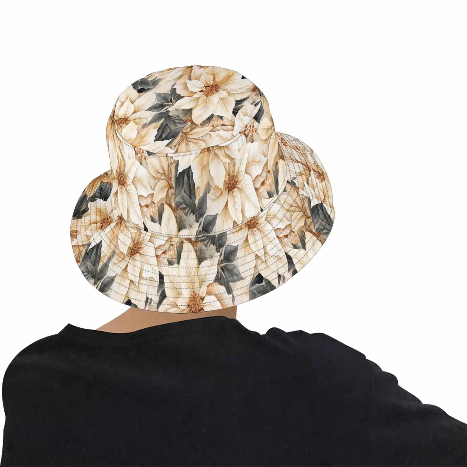 Cream Poinsettia2  Unisex Summer Single-Layer Bucket Hat