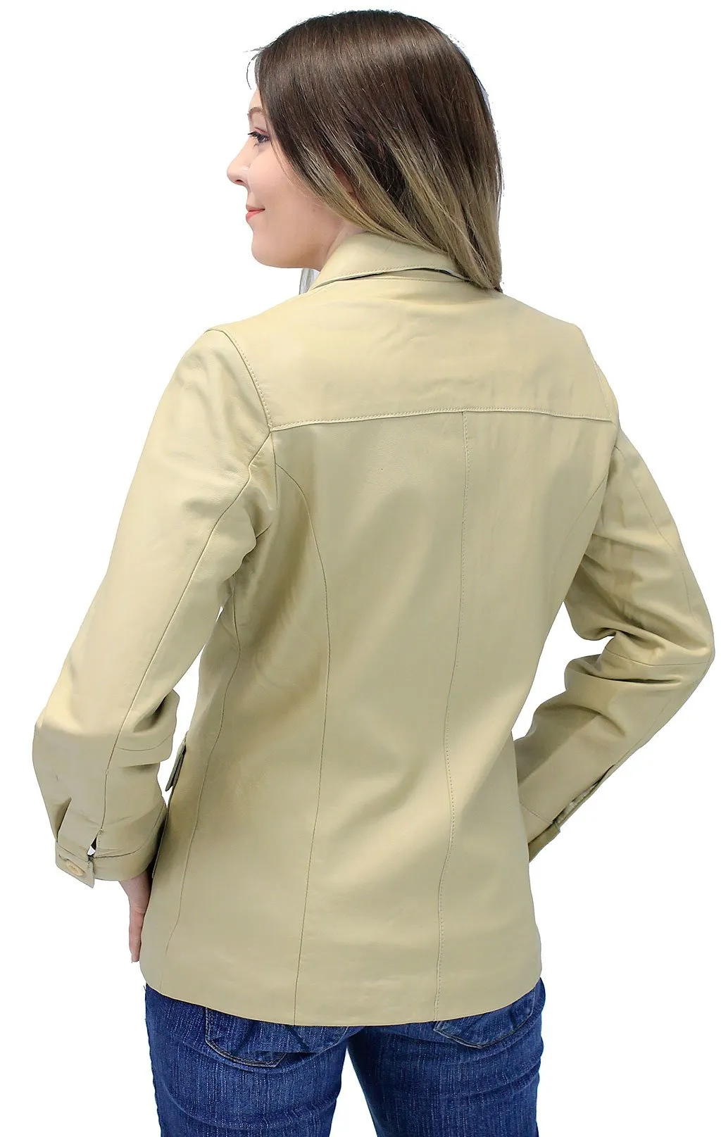 Cream White Lightweight Button-Up Lambskin 4 Pocket Coat #L718022T ()