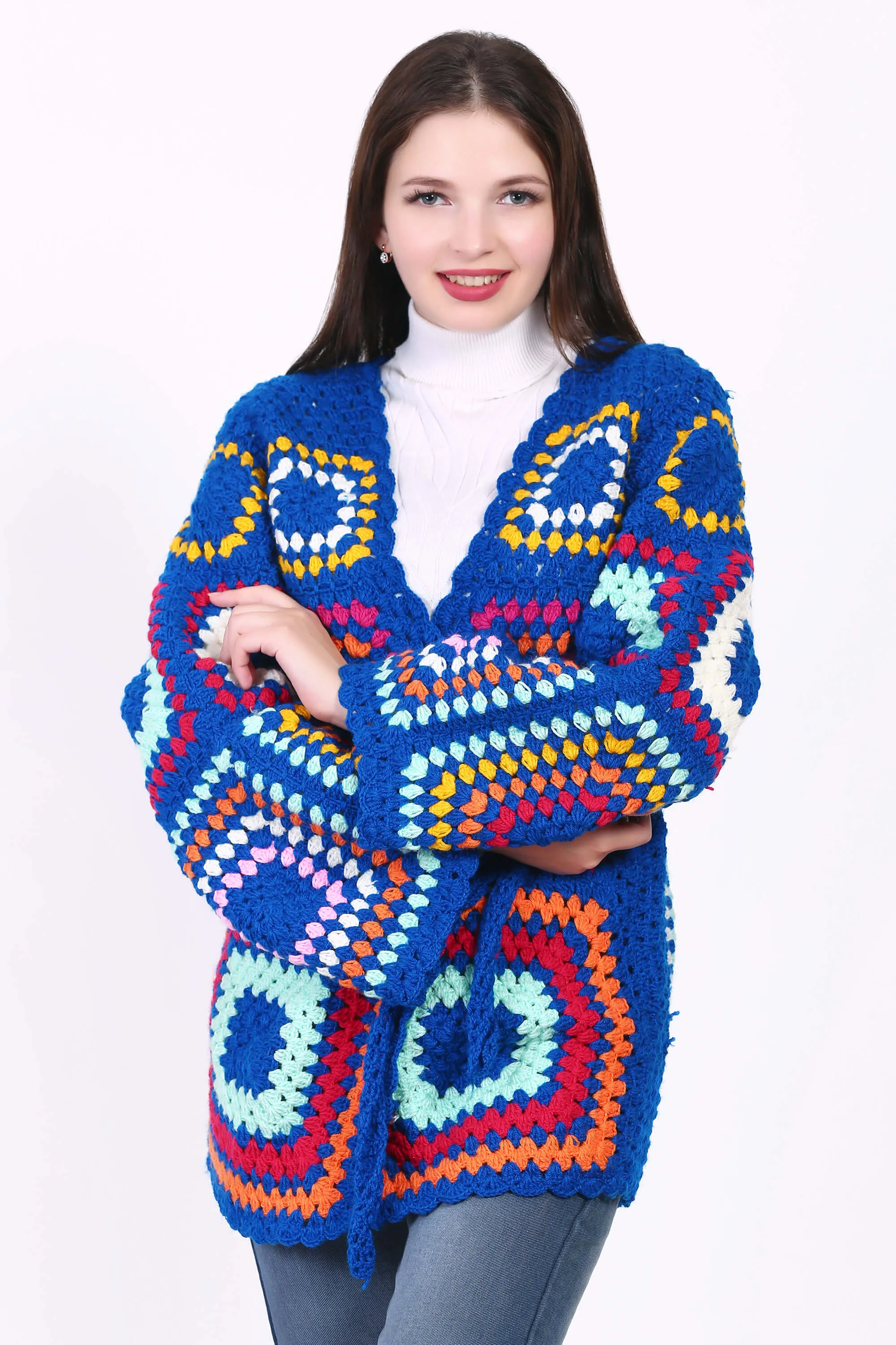 Crochet Crop Jacket Granny Square Sweater