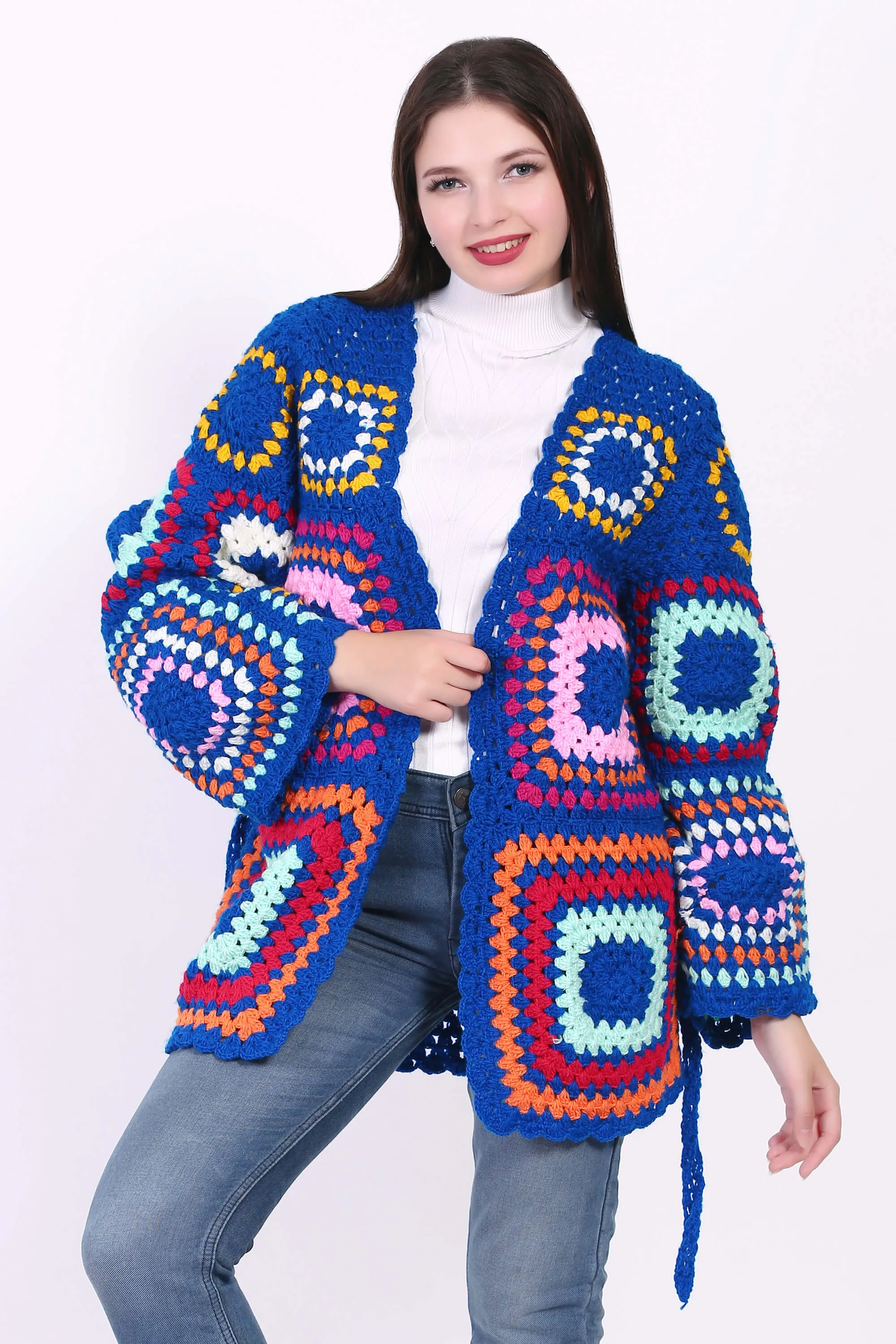 Crochet Crop Jacket Granny Square Sweater