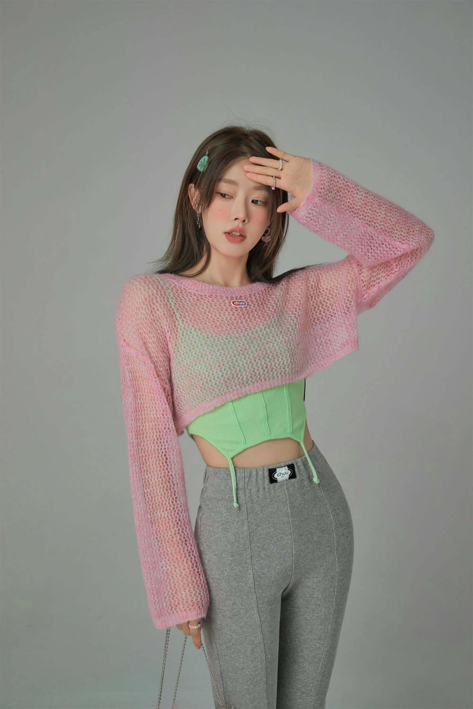 Crochet See-Through Crop Sweater