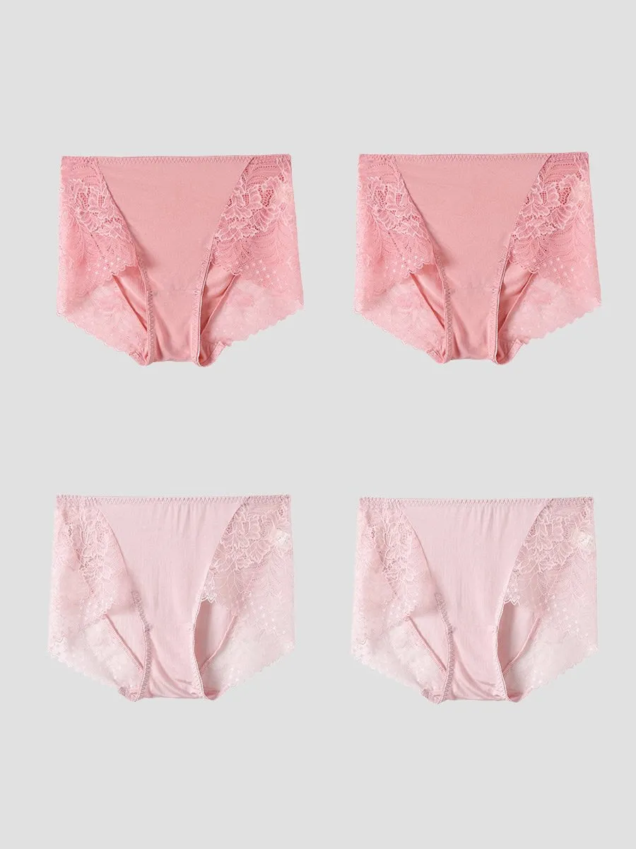 Culotte Tricotée en Soie de Mûrier en Dentelle Sexy 4Pcs (Soutien-Gorge NON Inclus)