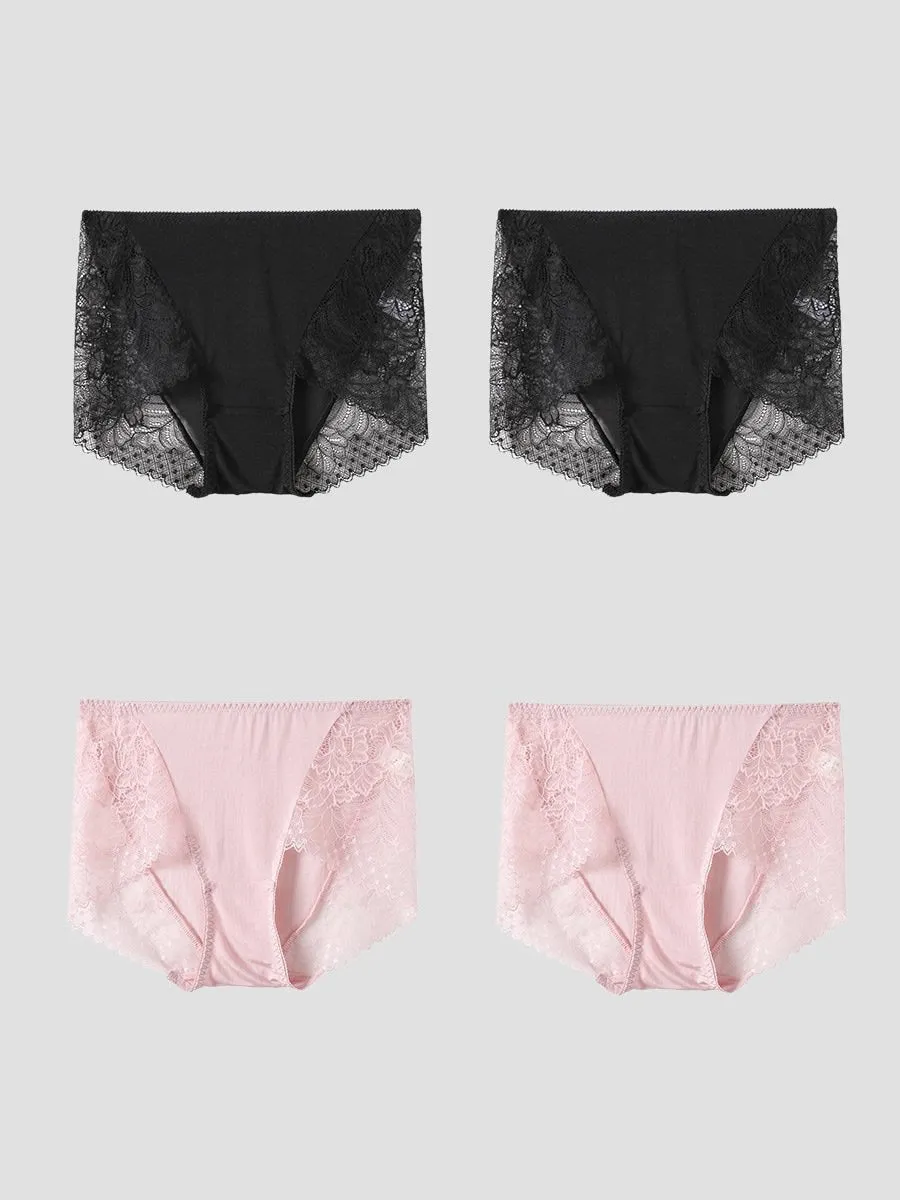 Culotte Tricotée en Soie de Mûrier en Dentelle Sexy 4Pcs (Soutien-Gorge NON Inclus)