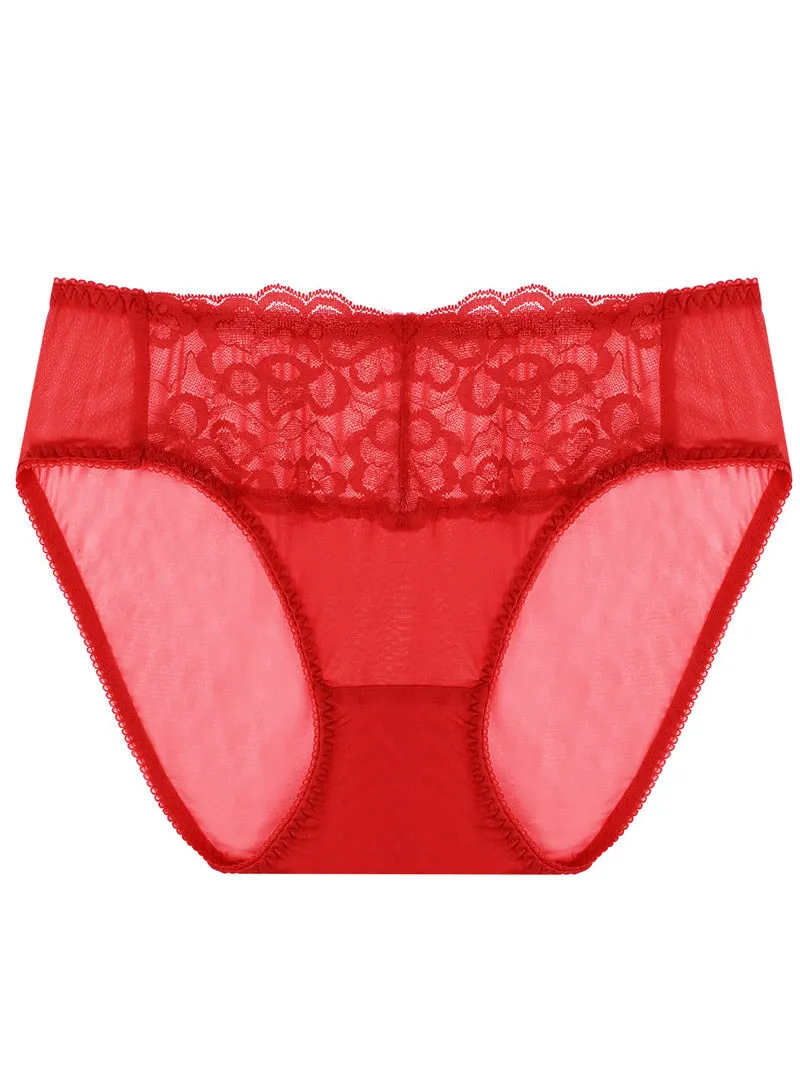 Culotte Tricotée En Soie Taille Basse en Dentelle (Soutien-Gorge NON Inclus)