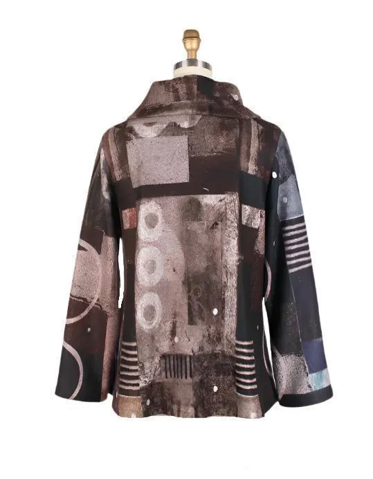 Damee Circle-Print Flannel Coat/Jacket in Brown- 4848 - Size XL Only!