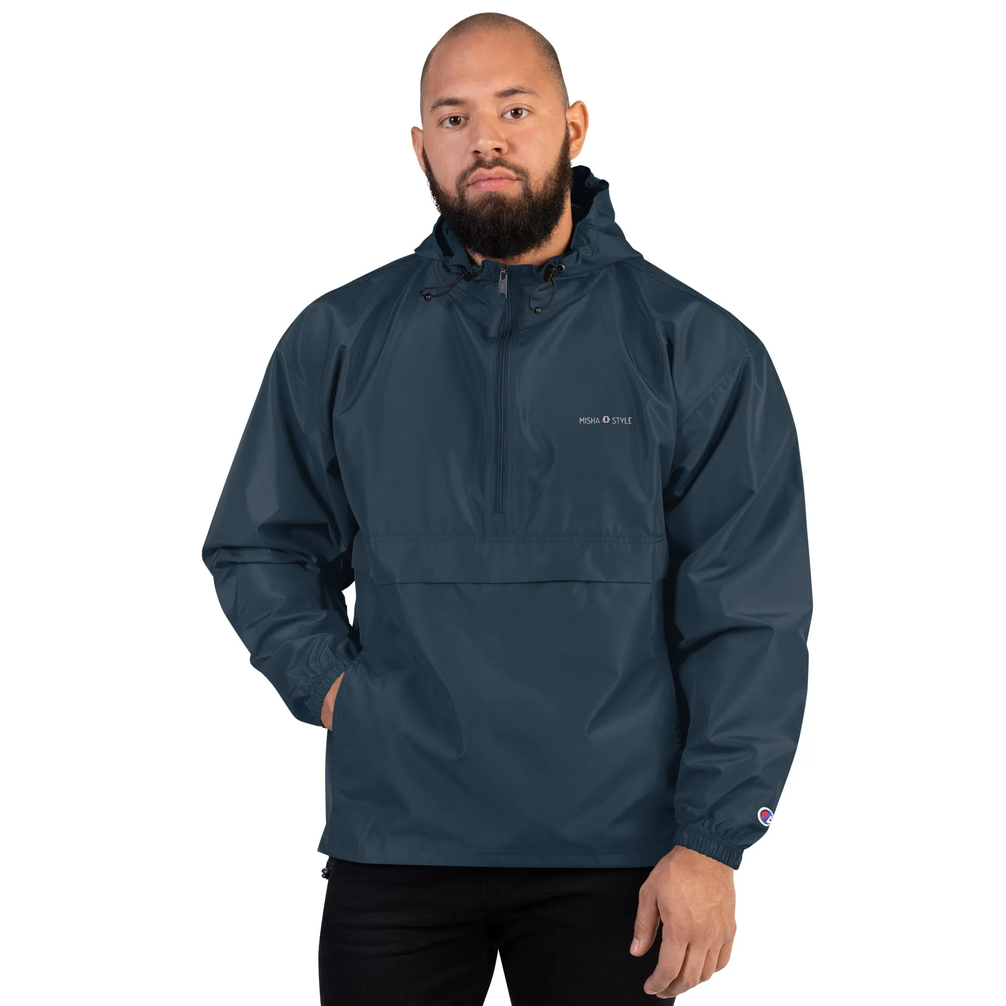 Embroidered Champion Packable Jacket - Navy