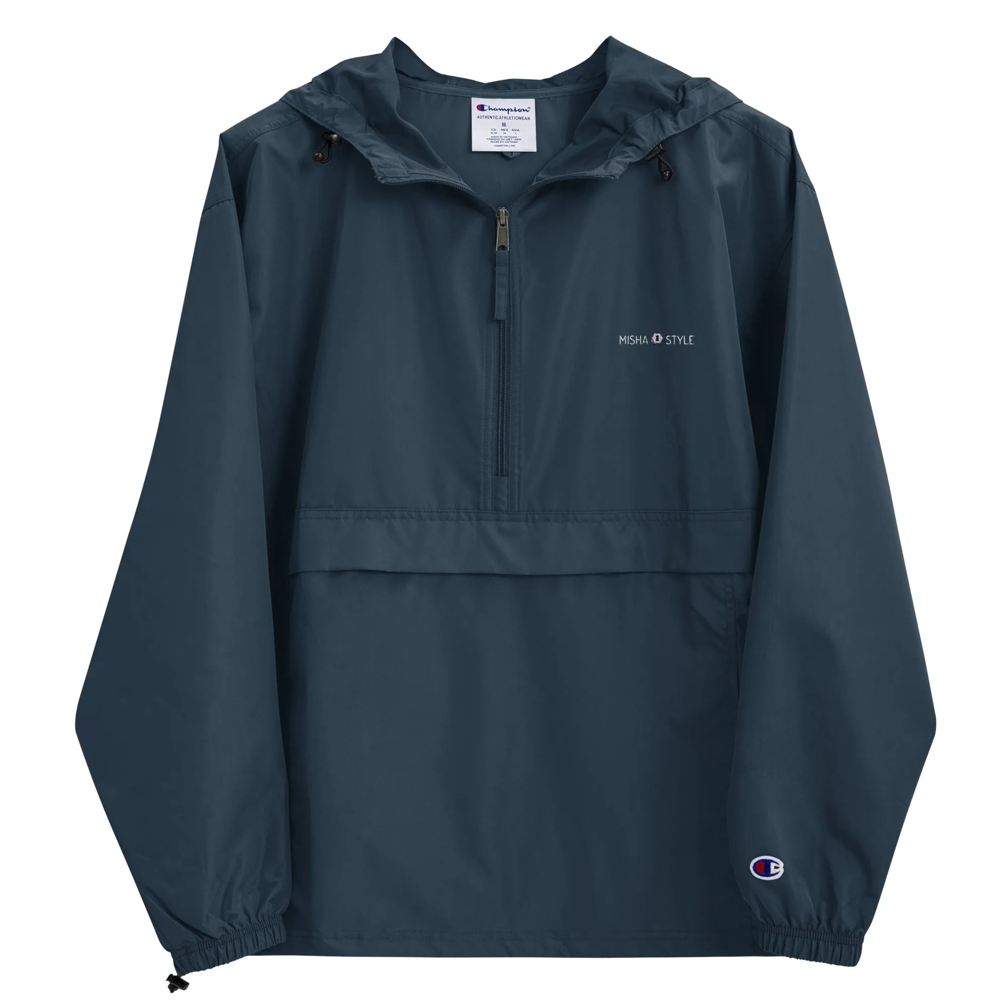 Embroidered Champion Packable Jacket - Navy