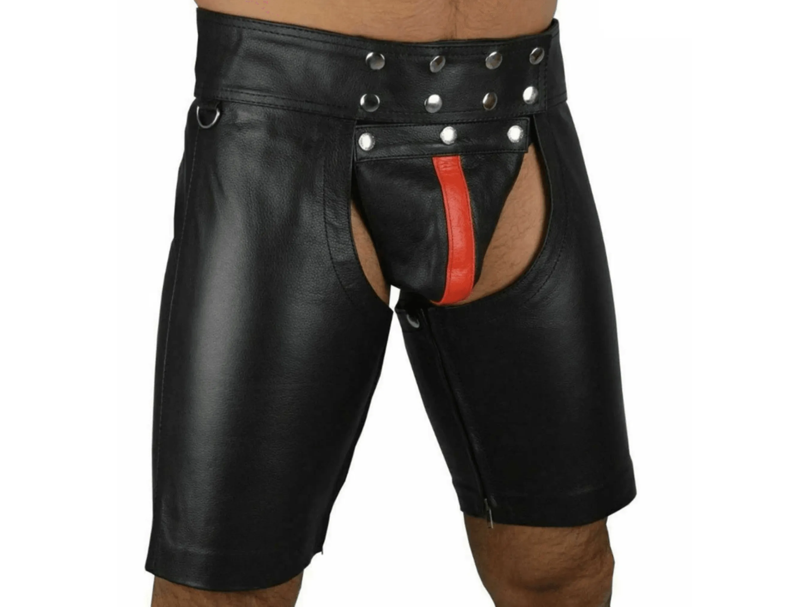 Fetish Wear Hollow Out Bondage Leather Shorts with Jockstrap