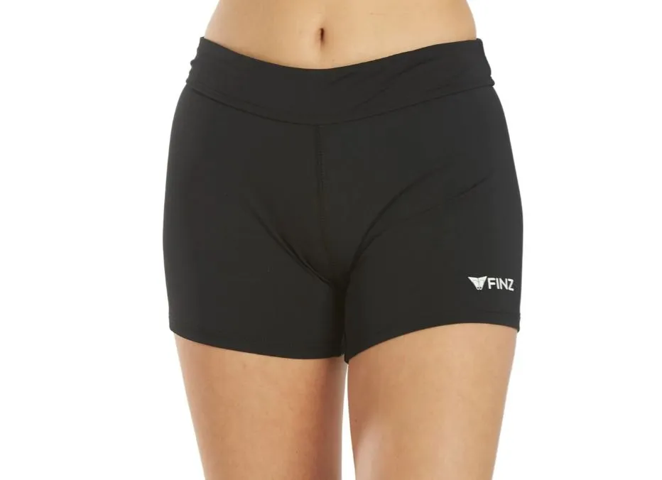 FINZ Bikini Bottom Shorts Solid Black High Waist Chlorine Resistant