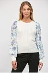 FLORAL ORGANZA SLEEVE SWEATER