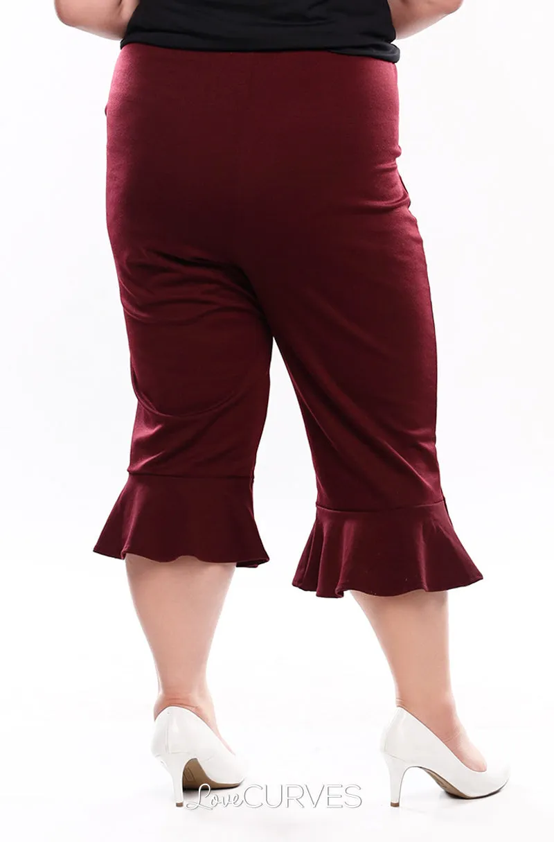 Frill Hem Cropped Pants with Side Pockets - Blood Stain - OLI