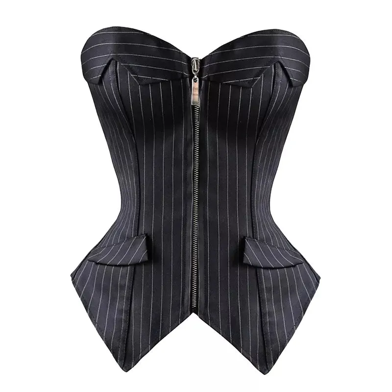 Funki Buys | Lingerie | Women's Black Pin Striped Zip Up Corset