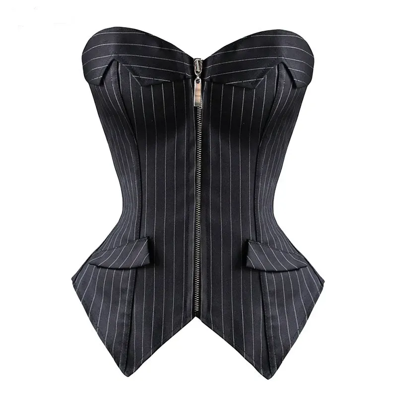 Funki Buys | Lingerie | Women's Black Pin Striped Zip Up Corset