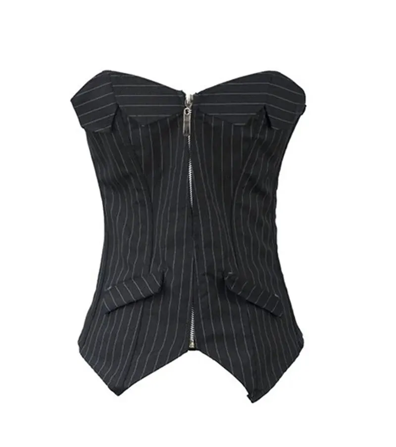 Funki Buys | Lingerie | Women's Black Pin Striped Zip Up Corset