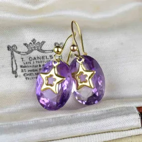 Gold Amethyst Star Dangle Earrings